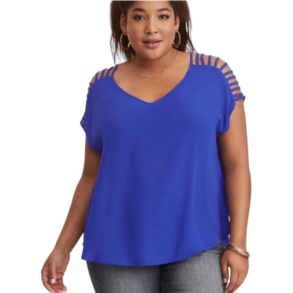 Torrid Royal Blue Georgette Lattice Sleeve Top Size 2